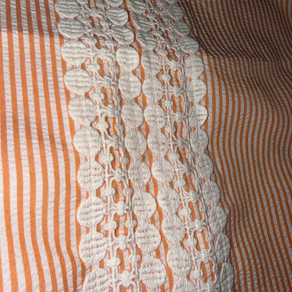 London Times Crochet Lace Panel Seersucker Stripe Shift 10 P Preppy Casual